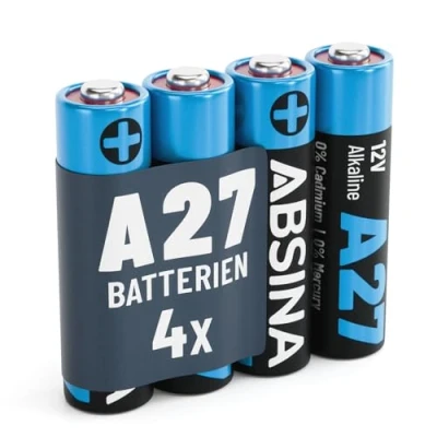 Afbeelding van ABSINA 4 stuks 27 A 12 V alkalinebatterijen voor garagedeuropener en nog veel meer mini alkalinebatterij waterdicht lange levensduur