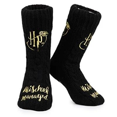 Afbeelding van Harry Potter Pantoffelsokken, gebreide pluizige sokken voor vrouwen, geschenken, Zwart, one size