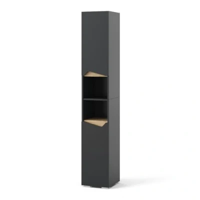 Afbeelding van Vicco Badkamerkast Marelle, Antraciet/Antraciet, 30 x 180 cm met deuren en open vakken
