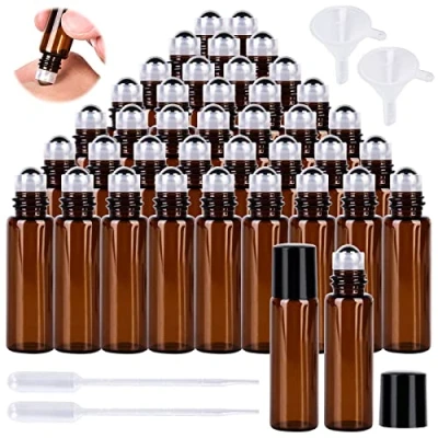 Afbeelding van 40 stuks 5 ml lege glazen rolflessen met roestvrijstalen kogelballen, navulbaar, kleine flessen voor etherische olie, aromatherapie, parfum, massage