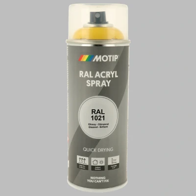 Afbeelding van Motip industrial acryllak hoogglans RAL 1021 koolzaad geel 400 ml.