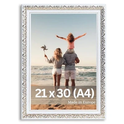 Afbeelding van Victor antieke fotolijst&quot;Rubens&quot; wit goud in 21x30 cm Strip: 30x20 mm echt glas barok