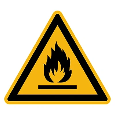 Afbeelding van sticker Danger Warning NF ISO7010 zelfklevende driehoekig, gelamineerd, water en uv bestendig, vlambare materialen, 15 x cm