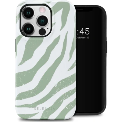 Afbeelding van Selencia Hoesje Geschikt voor iPhone 14 Pro Vivid Backcover Colorful Zebra Sage Green
