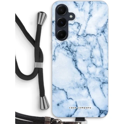 Afbeelding van Case Company® hoesje met Koord geschikt voor Samsung Galaxy A55 Blauw marmer Telefoonhoesje Zwart Bescherming aan alle Kanten en Over de Schermrand