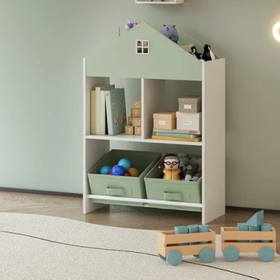 Afbeelding van Kinderrek Vipsali huisvorm 90x60x27 cm mintgroen en wit [en.casa]