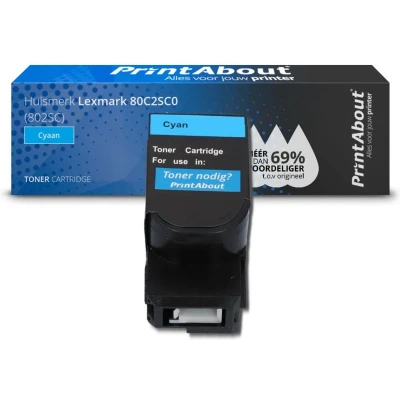 Afbeelding van Huismerk Lexmark 80C2SC0 (802SC) Toner Cyaan