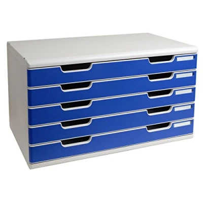 Afbeelding van Exacompta Ref. 322003D MODULO A3 Afgesloten ladekast voor A3+ documenten Buitenafmetingen: diepte 35 x breedte 57,6 hoogte 32 cm Lichtgrijs/blauw