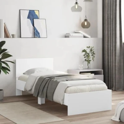 Afbeelding van Bedframe met hoofdeinde bewerkt hout wit 90x190 cm