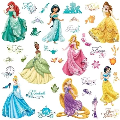 Afbeelding van RoomMates Disney, reuzendecoratie, koninklijke prinsessen met glitter