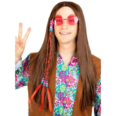 Afbeelding van FUNIDELIA Bruine Hippie Pruik Bruin