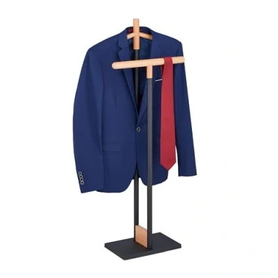 Afbeelding van Relaxdays dressboy zwart houtlook staal 112x47x20 cm kledingstandaard slaapkamer