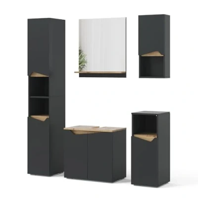 Afbeelding van Vicco Badkamermeubelset Marelle, Antraciet/Artisanaal eiken, 5 delen