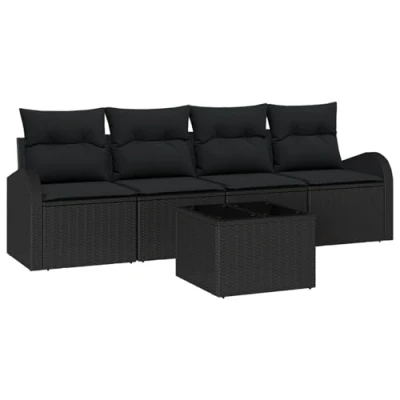 Afbeelding van vidaXL 5 delige Tuinbank Set met Kussens in Zwart Poly Rattan