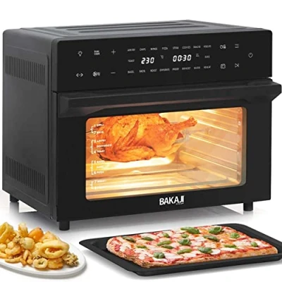 Afbeelding van Bakaji Ovenfriteuse hetelucht, capaciteit 30 l, 1800 W, frite, drooggrill, olievrij, airfryer display, touch 18 programma&#039;s, dubbele bakfunctie, timer, temperatuurregeling, dubbel glas
