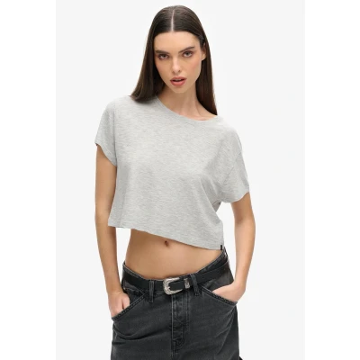 Afbeelding van Superdry Slouchy Cropped Tshirt basic, Dames, Maat: 40, Pepper grey marl