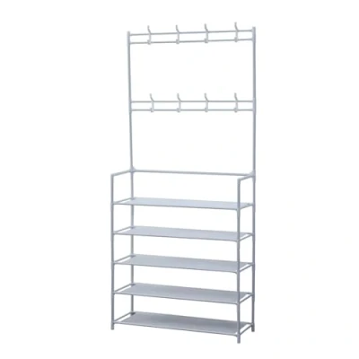 Afbeelding van Herzberg HG03428 Kapstok met schoenenrek 5 niveaus, wit, robuuste haken, capaciteit voor 20 paar schoenen, eenvoudige montage, compacte afmetingen 60 x 26 173 cm,