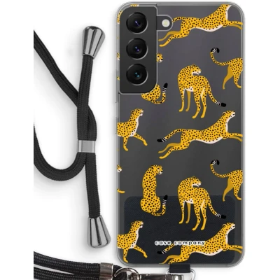 Afbeelding van Case Company® hoesje met Koord geschikt voor Samsung Galaxy S22 Luipaard Telefoonhoesje Zwart Bescherming aan alle Kanten en Over de Schermrand