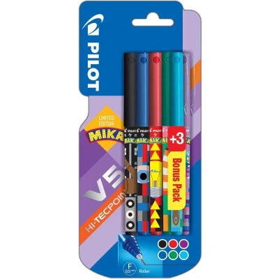 Afbeelding van Pilot roller V 5 Mika, blister van 3+3 stuks gratis in geassorteerde kleuren liquid ink