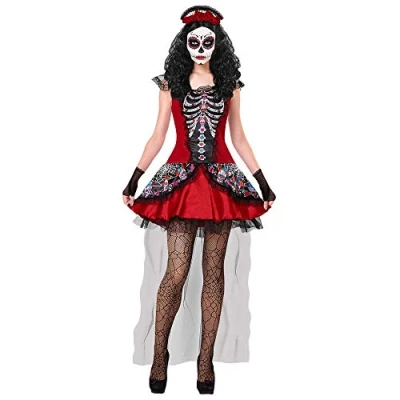 Afbeelding van Widmann Spaans &amp; Mexicaans Kostuum Rood Jurkje Dia De Los Muertos Ciguatenejo Vrouw Small Halloween Verkleedkleding