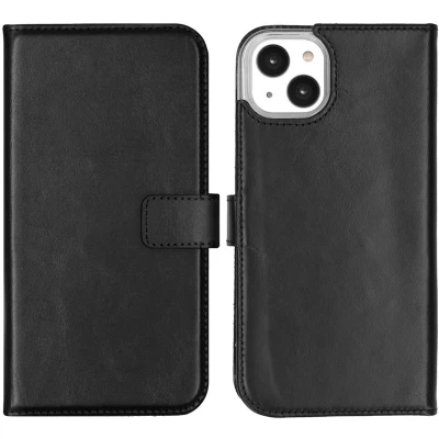 Afbeelding van Selencia Hoesje Geschikt voor iPhone 14 Plus Met Pasjeshouder Echt Lederen Bookcase Zwart