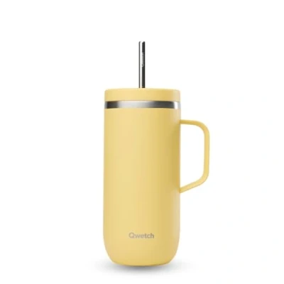 Afbeelding van QWETCH Cold Cup 600 ml met handvat en rietje 24 uur ijskoud 12 koud citroen thermosfles van roestvrij staal, koffiemok
