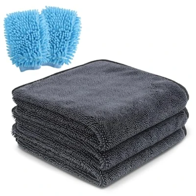 Afbeelding van Autoverzorgingsset 3 microvezeldoeken (30 x 30 cm) en 2 washandjes voor de auto droogdoek autowashandje wasset