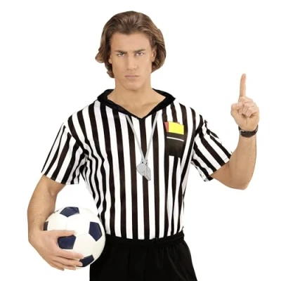 Afbeelding van Widmann Scheidsrechter Kostuum Zwart Wit T Shirt Man Medium / Large Carnavalskleding Verkleedkleding