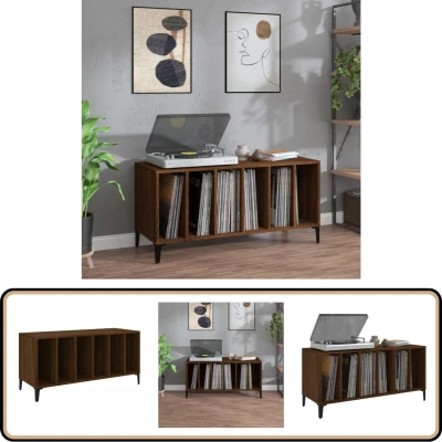 Afbeelding van Platenkast 100x38x48 cm bewerkt hout bruin eikenkleur