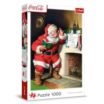Afbeelding van Trefl Coca Cola, de kerstman bij het vuur Puzzel 1000 stukjes Kerstpuzzel voor volwassenen en kinderen vanaf 14 jaar