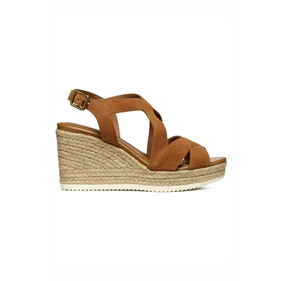 Afbeelding van Geox D Ponza Sandalen met hoge hak, Dames, Maat: 41, Cognac Leer