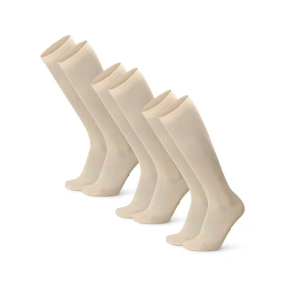 Afbeelding van DANISH ENDURANCE Compressiekousen Dames &amp; Heren Steunkousen Biologisch Katoen 14 18 mmHg Hardlopen Sporten Beige 3 paar Maat 43 47 (L)