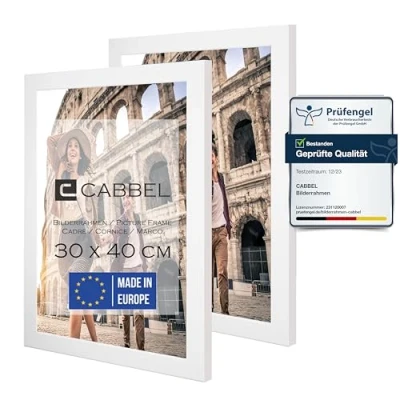 Afbeelding van CABBEL Set van 2 fotolijsten, 30 x 40 cm wit stevige mdf houten lijst onbreekbaar plexiglas om op te hangen ideaal voor foto&#039;s/collage