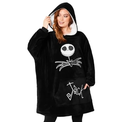 Afbeelding van Disney Damestrui, plaid, fleece, sweatshirt, oversized, poncho, Pilou, Stitch, Angel Jack, Skellington, één maat