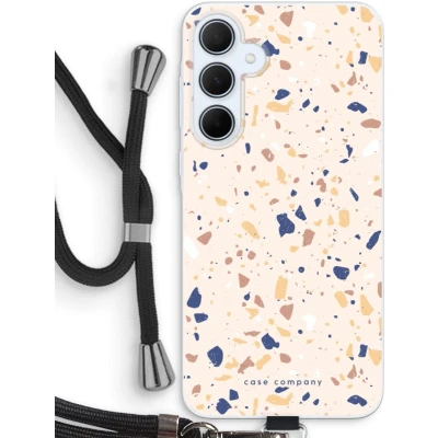 Afbeelding van Case Company® hoesje met Koord geschikt voor Samsung Galaxy A35 Terrazzo N23 Telefoonhoesje Zwart Bescherming aan alle Kanten en Over de Schermrand
