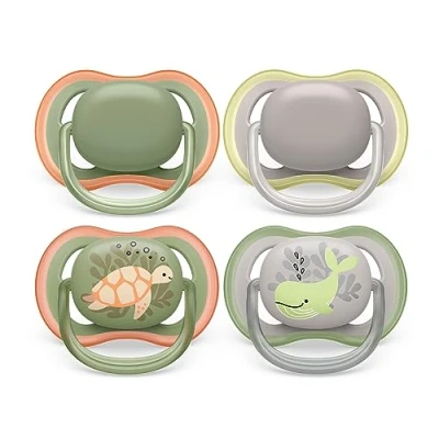 Afbeelding van Philips Avent 4 stuks lichte en luchtige fopspeen voor baby&#039;s van 6 tot 18 maanden, BPA vrij steriliserende draagtas (model SCF085/66)