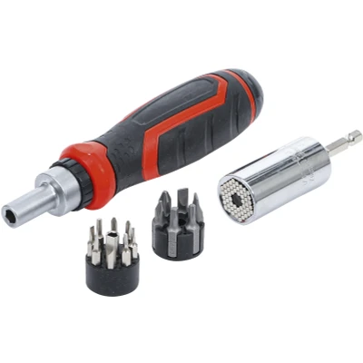 Afbeelding van BGS Precisie bit / multi dopsleutelset met ratel draaigreep voor bits, omschakelbaar 17 delig