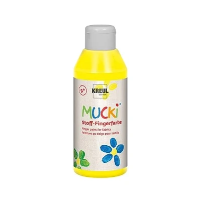 Afbeelding van Kreul Mucki 28402 vingerverf 250 ml in geel op waterbasis, parabenenvrij, glutenvrij, lactosevrij en veganistisch, ideaal voor gebruik met vingers handen