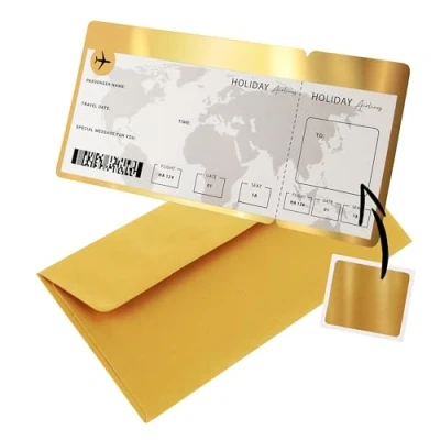 Afbeelding van CraftWerk vliegticket met krasoppervlak, personaliseerbaar voor vrouw, vriend of vriendin, geschenkverpakking reizen en vakantie