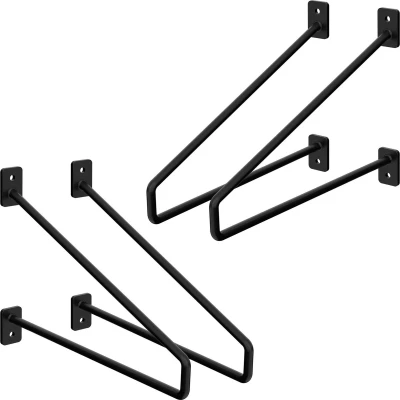 Afbeelding van ML Design 4 stuks plankbeugel 265 mm, zwart, gemaakt van staal, haarspeld plankbeugels, zwevende plankbeugel, wandbeugel, planksteun voor wandmontage, industriële wandplank, wandbeugel