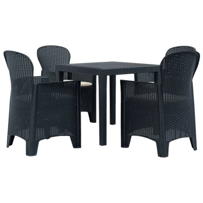 Afbeelding van 5 delige Tuinset rattan look kunststof antraciet