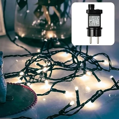 Afbeelding van hellum 151916 Led lichtketting voor buiten, 80 leds, koud wit, 7,9 m, met stekker en timer, groene kabel, wit