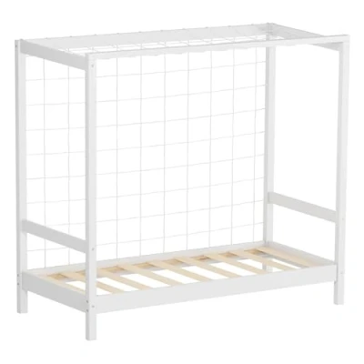 Afbeelding van Kinderbed Voetbaldoel 70x140 cm Wit Eenpersoonsbed voor kinderen Houten bed met lattenbodem &amp; doelnet ML design