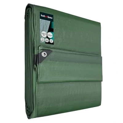Afbeelding van KOTARBAU afdekzeil, 10 x 15 m, groen, 120 g/m2, versterkte ogen, beschermzeil, bouwzeil, waterdicht, scheurvast, industrieel zeil, alle weersomstandigheden