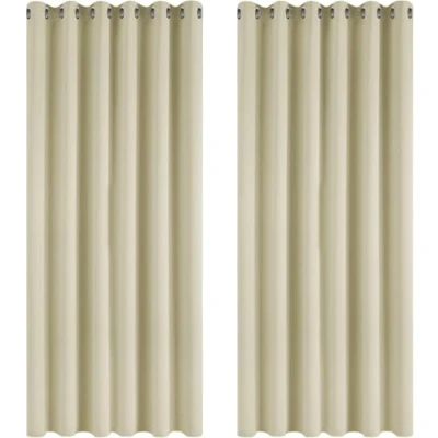 Afbeelding van Deconovo Set van 2 verduisterende gordijnen, thermisch isolerend, voor woonkamer, slaapkamer, modern design met ringen, donkerbeige, 229 x cm (b h)