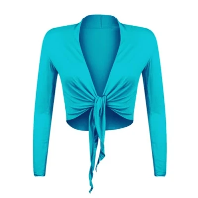 Afbeelding van Gloop Bolero voor dames, met lange mouwen, geknoopt, turquoise, M