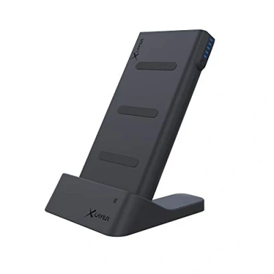 Afbeelding van XLayer powerbank PLUS stand 6.000 mAh en wireless charging in een Draadloze Qi oplader bureaustandaard zwart