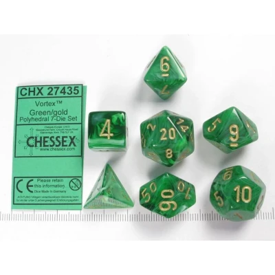 Afbeelding van Chessex Vortex Green/gold Polydice Dobbelsteen Set (7 stuks)