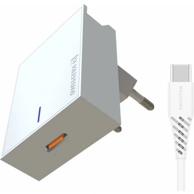 Afbeelding van Swissten USB C Snellader 25W Inclusief naar kabel van 1.2m Wit