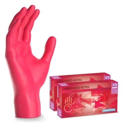 Image de ARNOMED gants jetables rouge, nitrile taille XS, gant jetable 200 pièces (2 boîtes), en non poudrés &amp; sans latex, cuisine, a usage unique S, M, L XL
